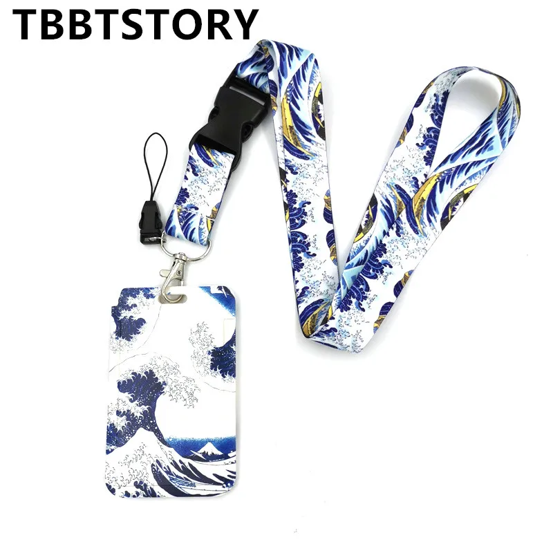 Kanagawa Hokusai Waves Neck Strap Cartoon Anime Lanyards Bank Credit Card ID Badge Holder Mobile Phone Rope Webbing Ribbon Gifts