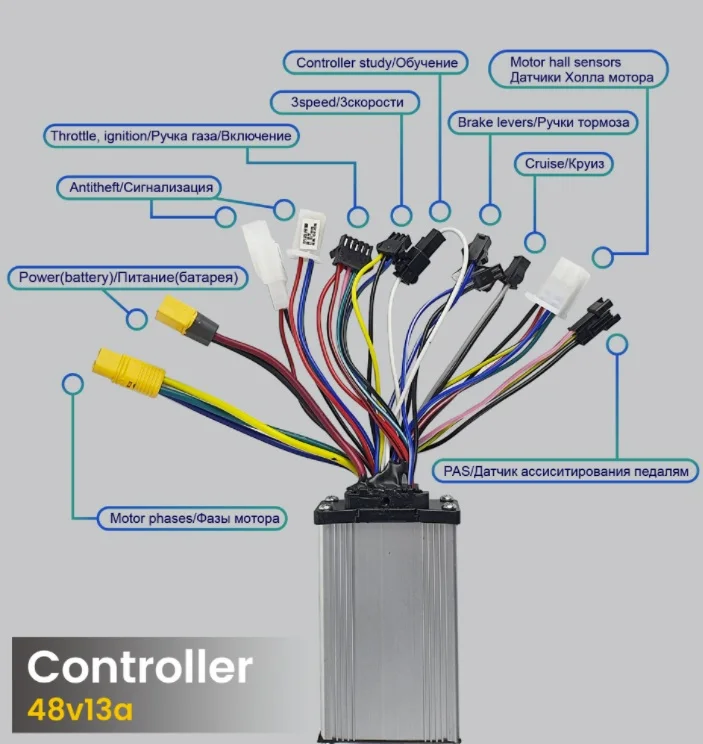 E-bike Controller 36-48v13a/Cruise/3Speed/PAS/Amass Connectors