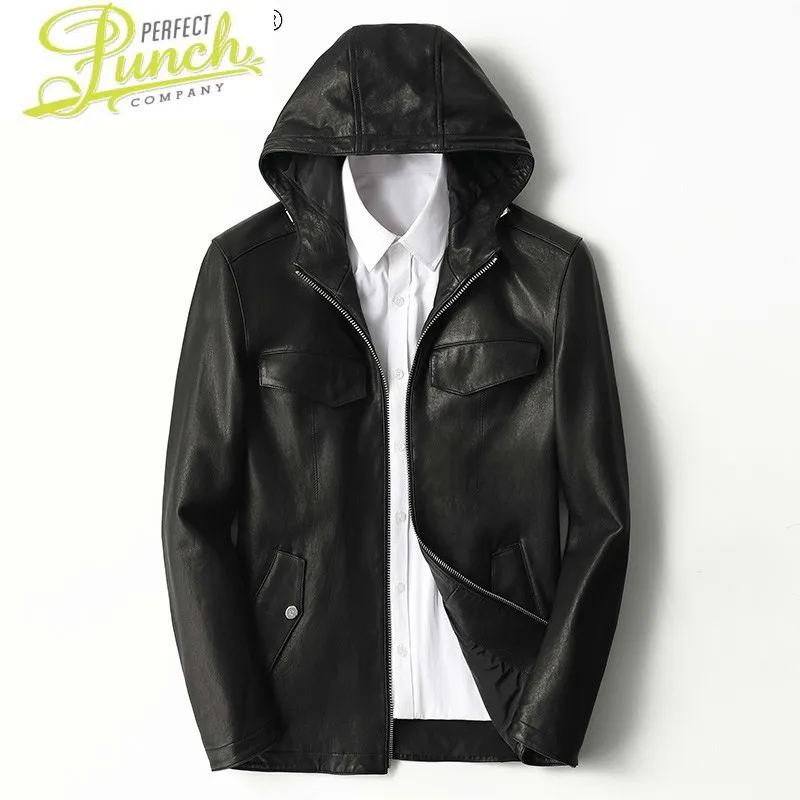 genuine men's Sheepskin leather jacket men clothing winter coat hooded trench motorcycle jackets erkekler LXR826