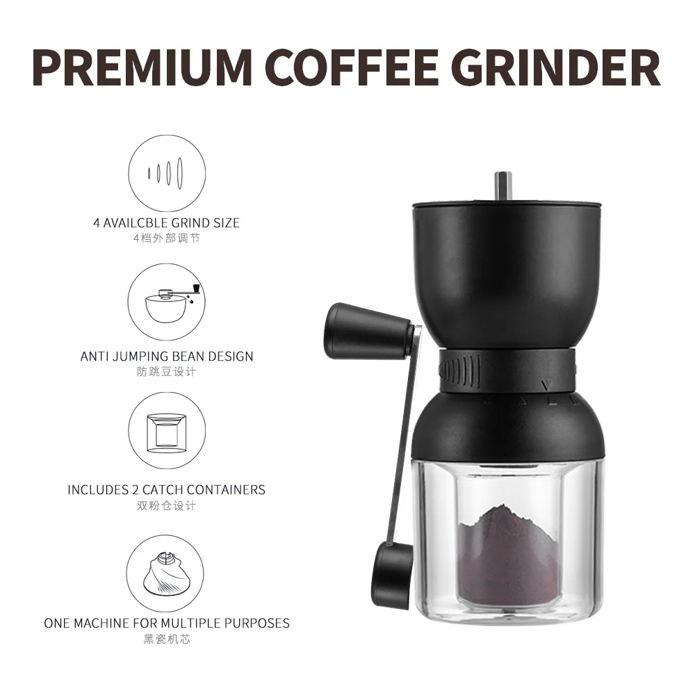 Home hand-crank coffee machine can be adjusted externally with 4 levels ceramic movement office coffee grinder portable travel