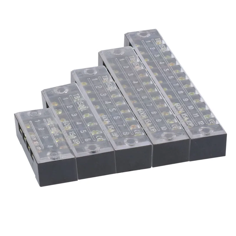 TB-1503/1504/1506/1508/1510/1512 Dual Row Strip Screw Terminal Block 15A 600V Fixed Wiring Board wire connector