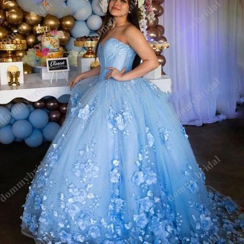 Hot Sale 2023 Red 3D Floral Flowers Pearls Mexican Tulle Quinceanera Prom Evening Party Dresses Crystal Lace Puffy Cheap New