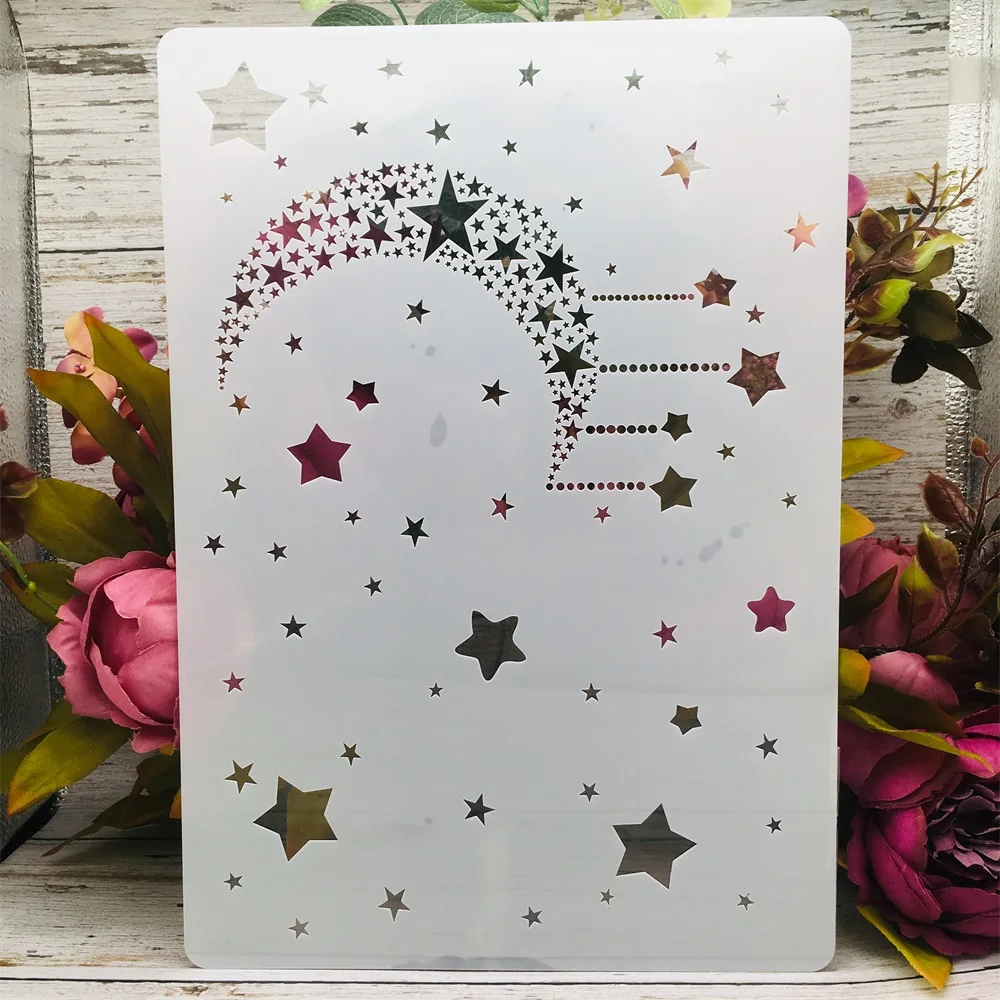 A4 29cm Moon Star Meteor Galaxy DIY Layering Stencils Wall Painting Scrapbook Coloring Embossing Album Decorative Template