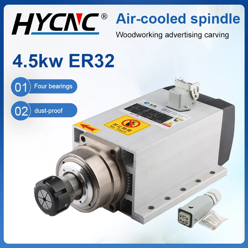 

CNC Air-cooled Spindle Motor 4.5kw ER32 300HZ 220V 380V 18000rpm Square Woodworking Spindle 4 Bearing Belt Mounting Flange