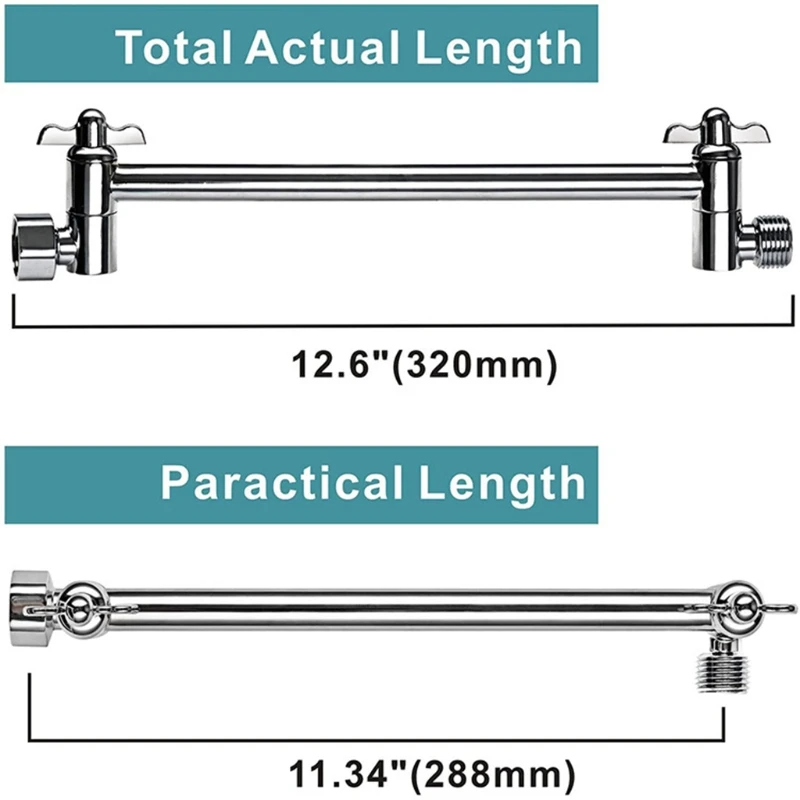 11 Inch Adjustable Shower Arm Universal Connection Solid Brass Shower Adjustable Angle Anti-leak Shower Extension Arm