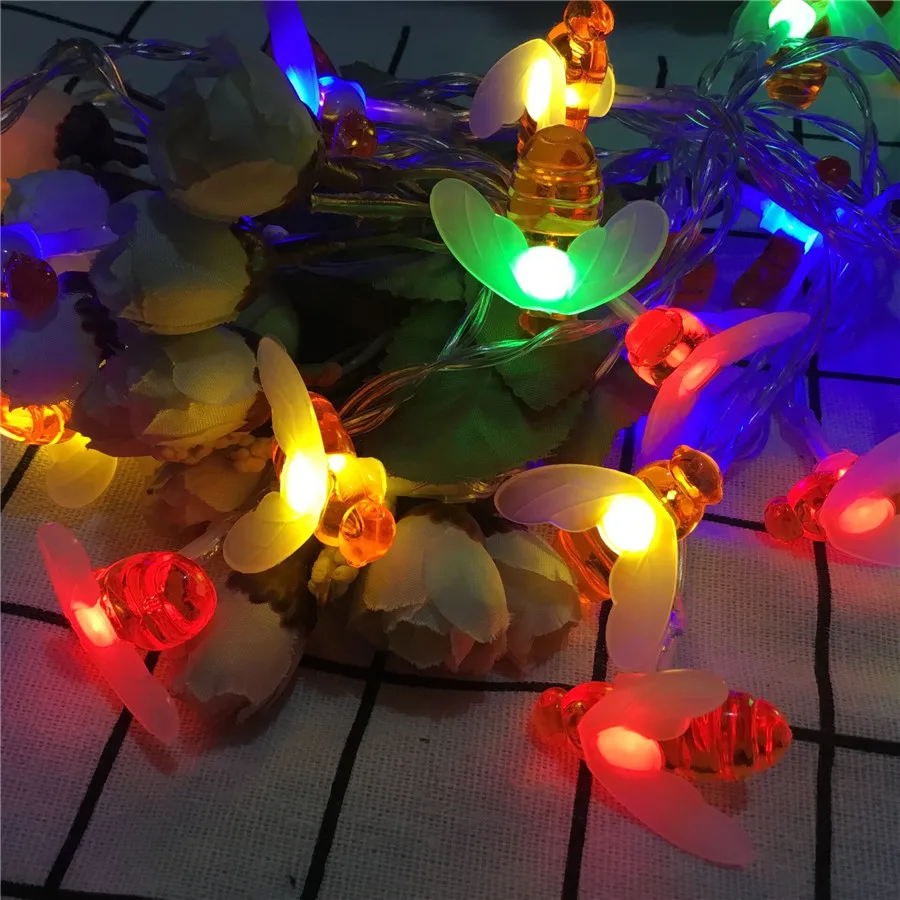 20LED/30LED/50LED Bee Shaped LED String Lights Battery Operated Christmas Garlands Fairy Lights For Holiday Party Garden Decor