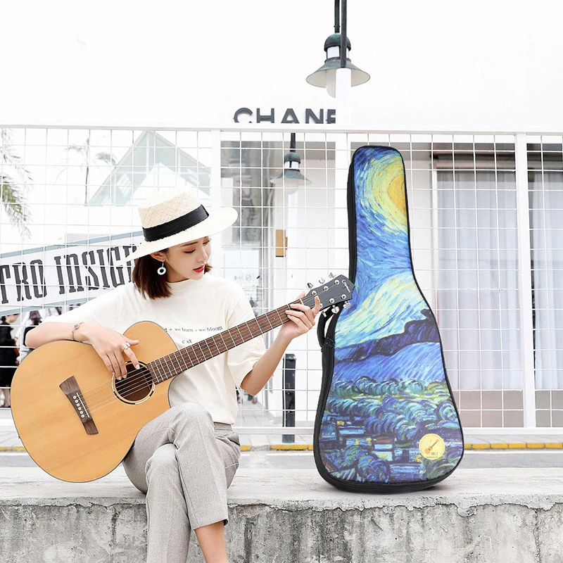 Guitar Case Bag 36 39 40 41 Inches Van Gogh Art Paintings Backpack Colorful Thicken Useful Carry Gig Guitar Accessories