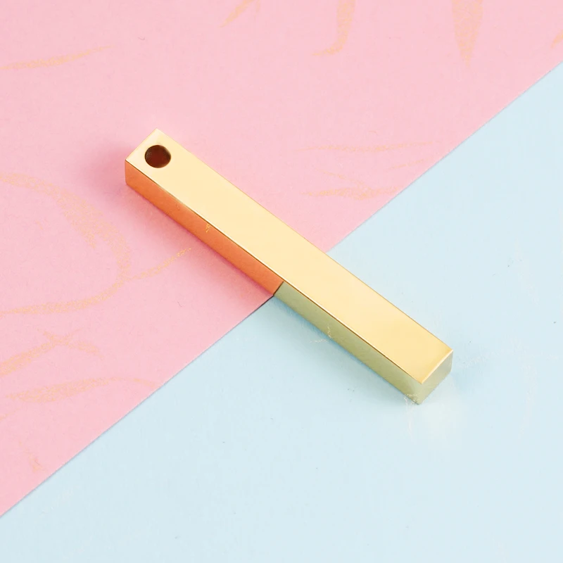 Fnixtar 20Pcs/Lot 6*45mm Stainless Steel 3D Gold Steel Color Stamping Bar Blank Long Square Bar Pendant Charms DIY Jewelry