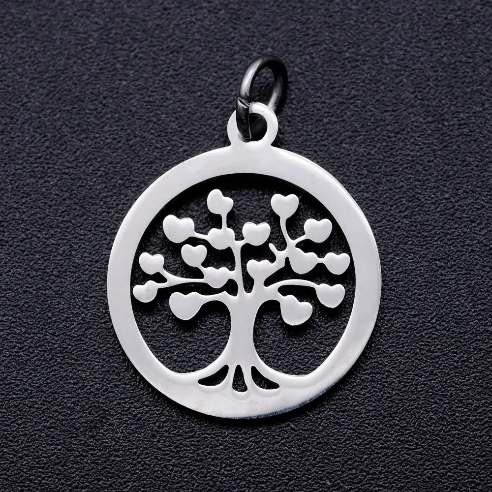 5pcs/lot 316L Stainless Steel Heart Tree of Life DIY Charm Pendant Wholesale Jewelry Finding Supplies Factory Direct Selling