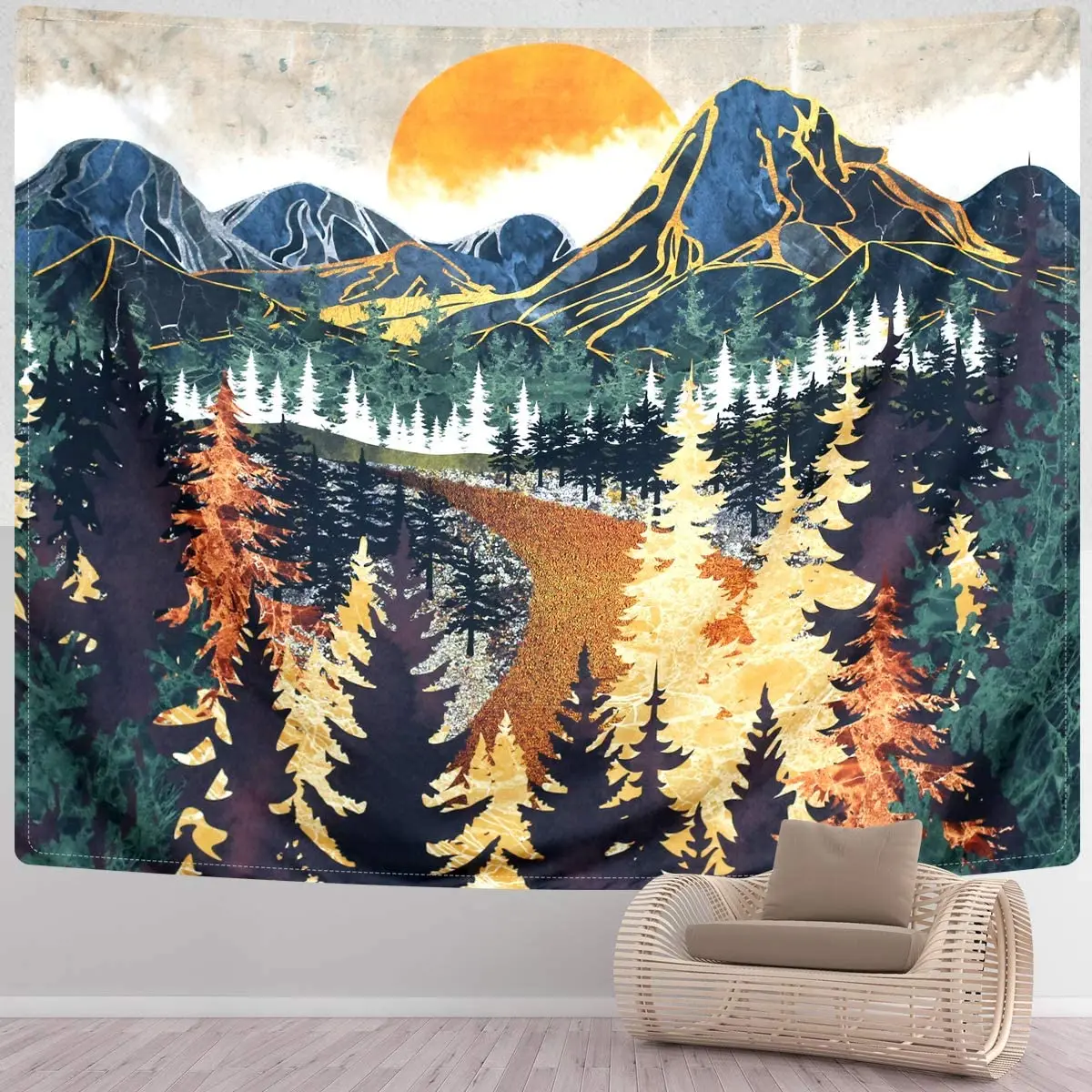 

SENYYI Mountain Tapestry Wall Hanging Forest Trees Art Tapestry Sunset Tapestry Road In Nature Landscape Home Decor for Room