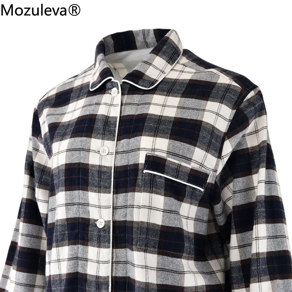 Mozuleva-Pijama de algodón 100% para hombre, ropa de dormir de 2 piezas, a cuadros, para el hogar, otoño