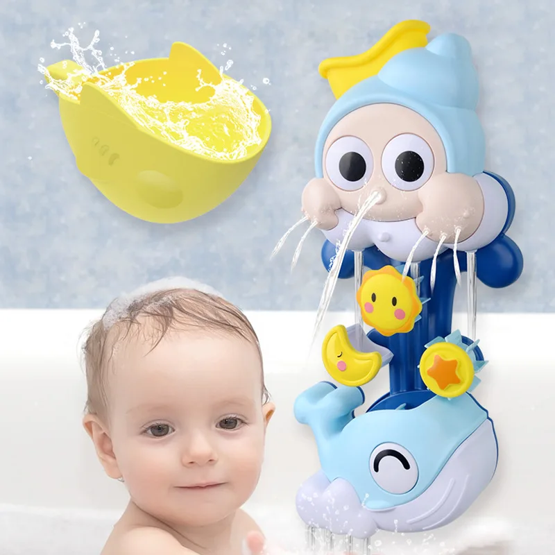 Qwz novo spray de água brinquedos de banho do bebê banheiro banheira torneira do chuveiro brinquedos forte ventosa childern jogo de água para