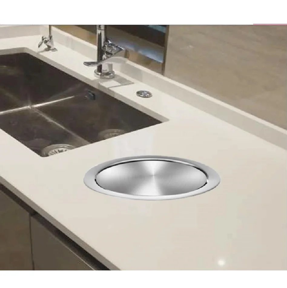 Kitchen Countertop Decoration Cover, Stainless Steel Flap Lid, Trash Bin Cover, Recessed Built-in Balance Counter Top