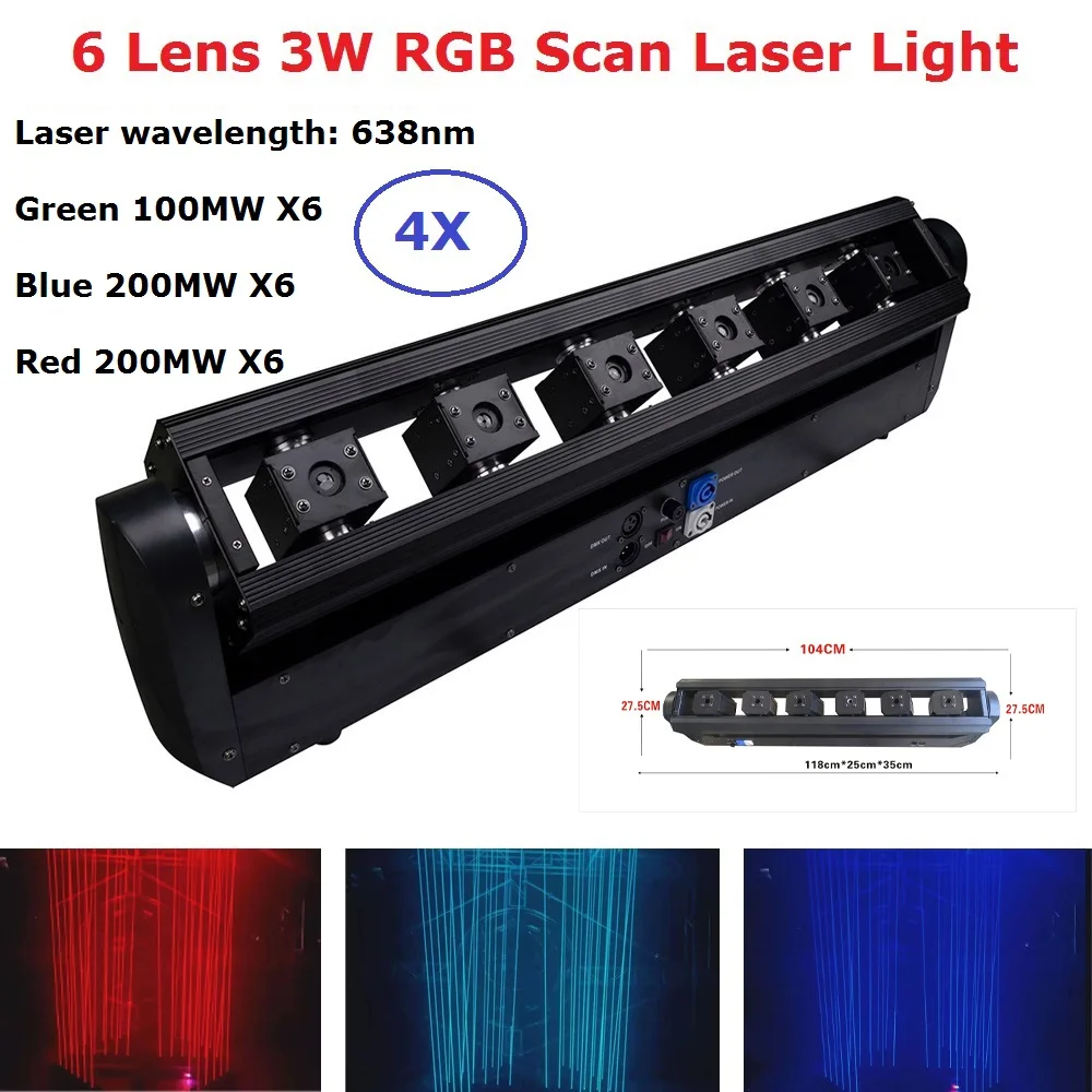 

6 Lens Scan Laser Light RGB 3W Laser Stage Lighting Effect KTV Night Club Light Indoor Disco Data Show Light Moving Head Beam