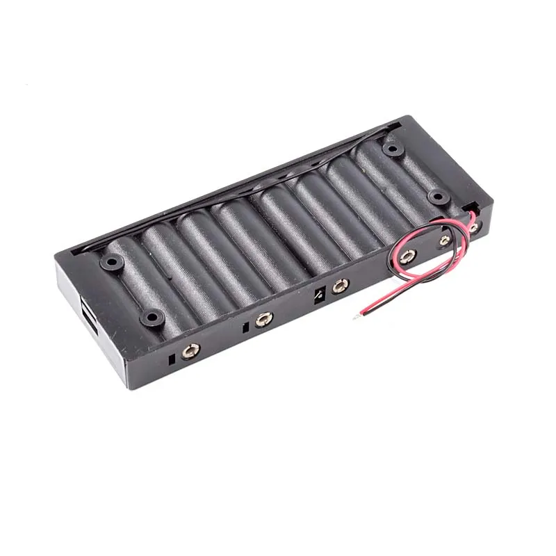 10 X 1.5V AA Batteries Holder Plastic Shell 10 Slots 15V Battery Storage Box Case Black Double With Wire Leads