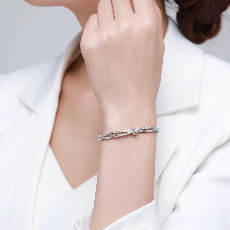 Ailmay 925 Sterling Silver Bowknot Fashionc bransoletki musujące jasne pierścionki z cyrkoniami dla kobiet biżuterii prezent na walentynki — zdjęcie 3