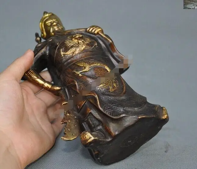 chinese Buddhism purple copper Guan Gong Yu Warrior God Dragon Guangong Statue