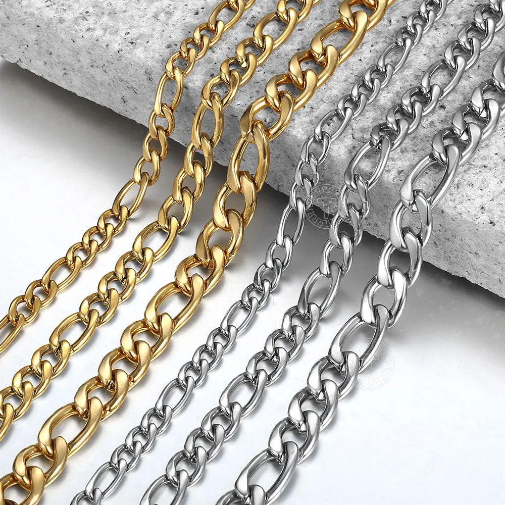 Mens Womens Necklace Round Miami Cuban Link Chain Gold Silver Color Stainless Steel Punk Male Jewelry Gifts 3 5 7 9 mm LKNM177