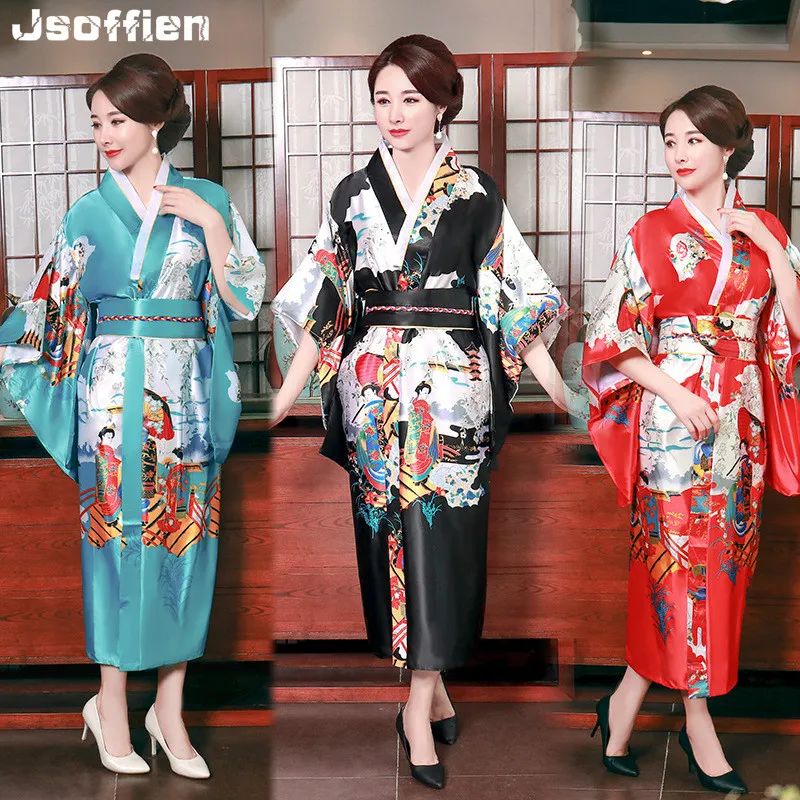 Woman Japanese Kimono Lady Japanese Traditional Flower Yukata Dress Sleepwear Oriental Evening Dress Halloween Cosplay Costume