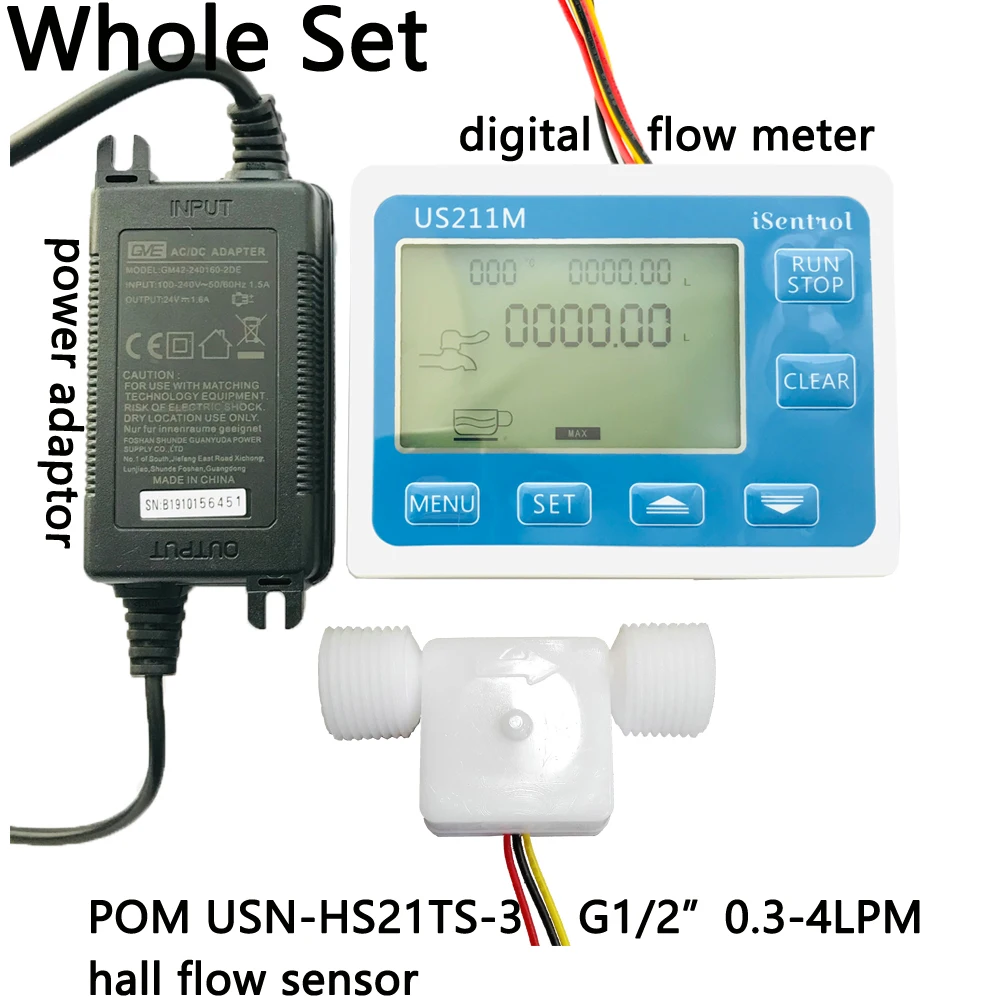 

US211M USN-HS21TS-3 0.3-4LPM Flow Meter Totalizer Flow Measurement with Water Flow Sensor G1/2" Turbine flowmeter cheap meter