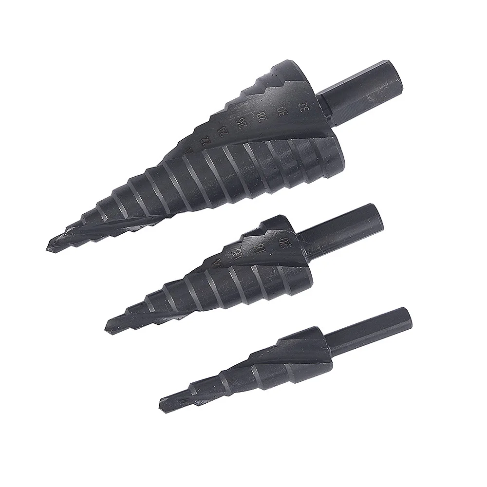 3 Stks/set 4-32Mm Hss Kobalt Stap Stapte Boor Set Stikstof Hoge Snelheid Stalen Spiraal Voor Metalen cone Driehoek Schacht Gat