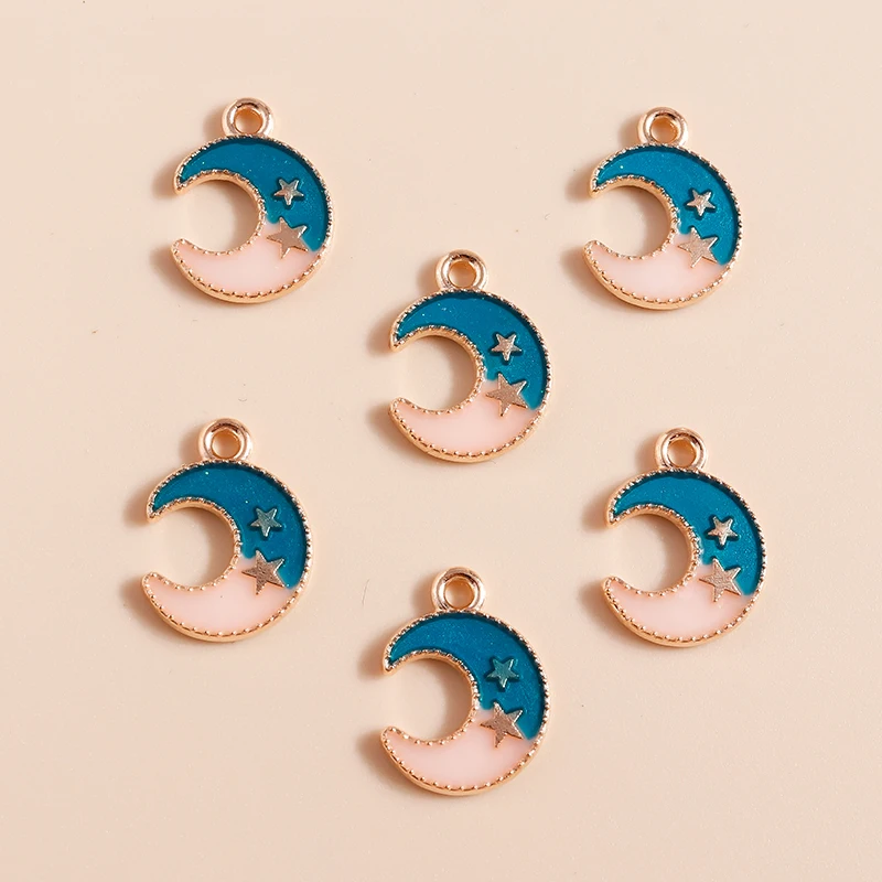 Leslie 10pcs Kawaii Colorful Enamel Star Moon Charms Pendants for Necklaces Bracelets Earrings DIY Jewelry Making Accessories