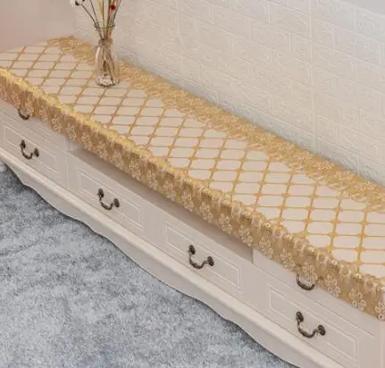 Gilding PVC Tablecloth Waterproof Oilproof Plastic Table Covers TV stand Covers Floral Printed Lace Edge Anti Hot cabinet cloth