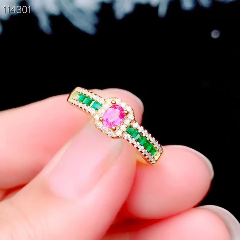 Jewelry 925 sterling silver pink sapphire girl ring micro-set luxury fashion new faceted ellipse can be reviewed