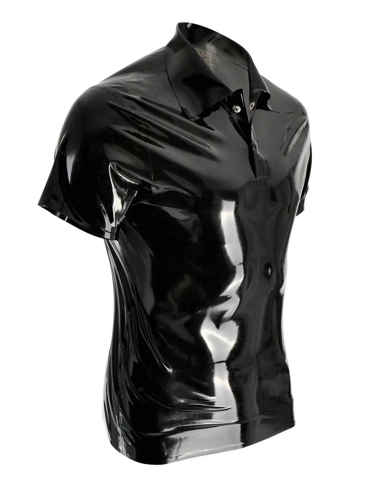 

Classic Handmade Latex Men Short Sleeves Lapel Blouse Shirt Uniform Clothes Male Maid Costume Tops Rubber Shirt