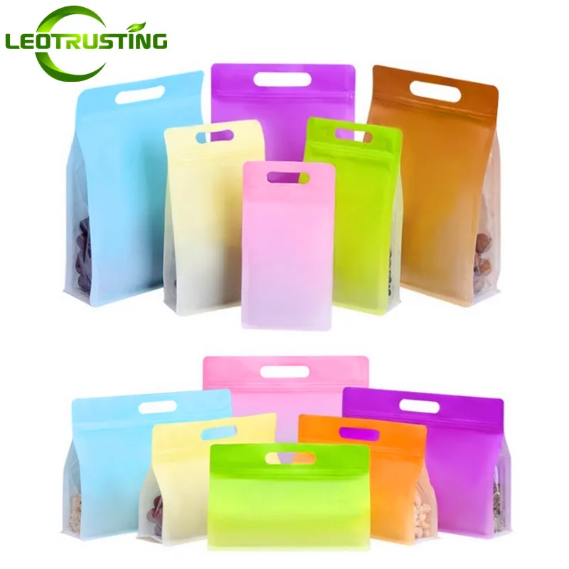 50PCS 3D Portable Matte Plastic Window Ziplock Pouches Resealable Cookies Bread Fruits Snack Party Wedding Gift Packaging Bag