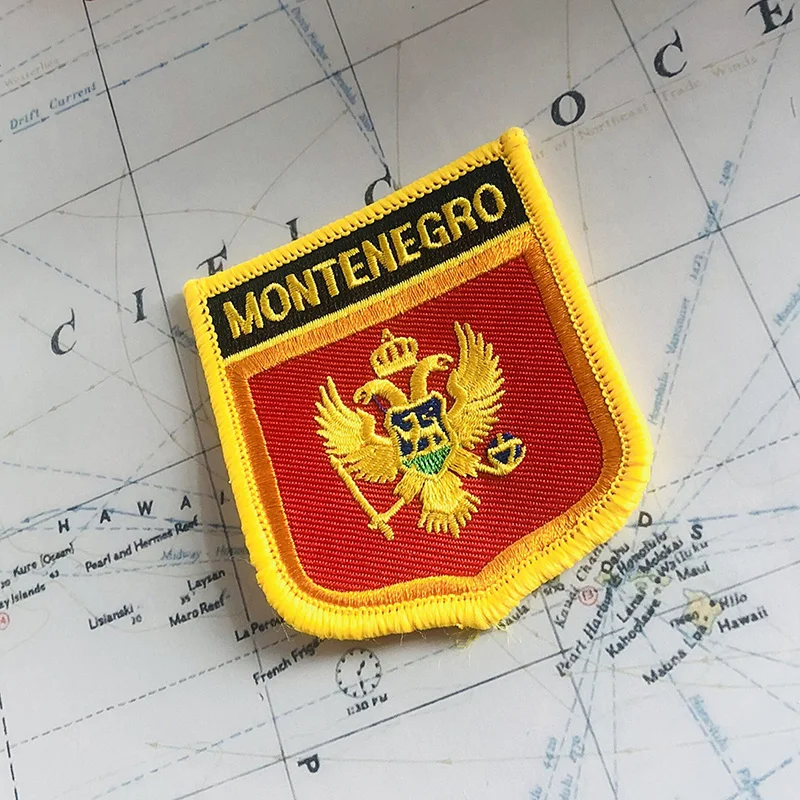 Montenegro National Flag Embroidery Patches Badge Shield And Square Shape Pin One Set On The Cloth Armband   Backpack Decoration