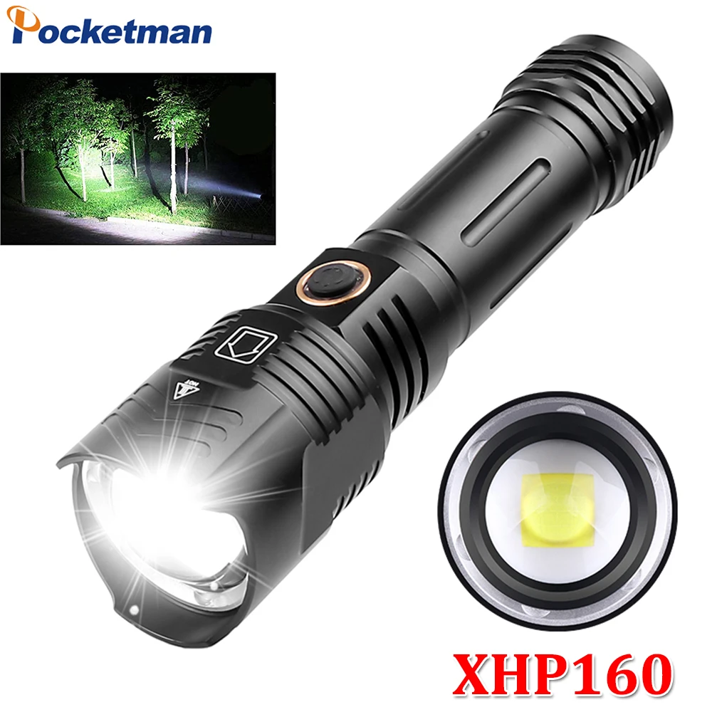 

XHP160 светодиодный фонарик Pocketman, тактический фонарь, водонепроницаемый фонарик, USB перезаряжаемые фонарики, аккумулятор 18650