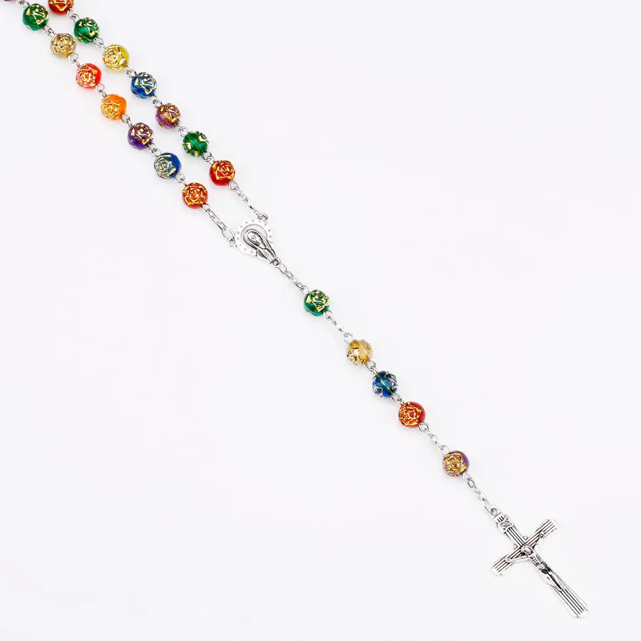 Men\'s Prayer Catholic Rosary Necklace Long Beaded Chain Cross Pendant Necklaces for Women Religious Jewelry Rosarios Church Gift