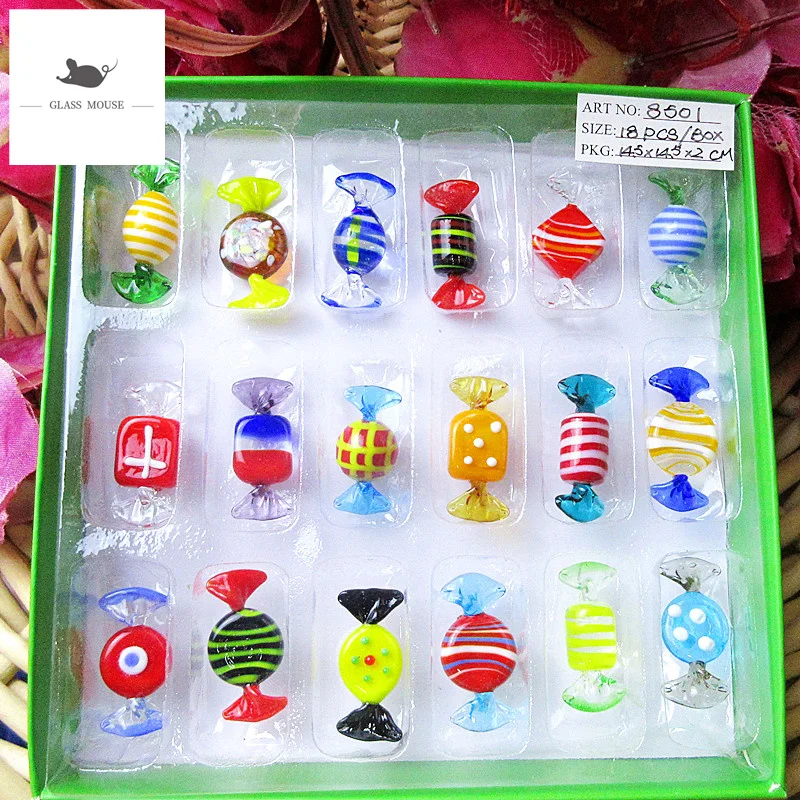 18 Types Vintage Murano Style Miniature Glass Sweets Candy Ornament For Home Party Wedding Christmas Festival Decorations Gifts