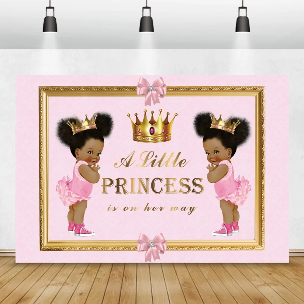 Little Princess Birthday Party Photography Backdrop Baby Shower Golden Crown Pink Background Family Portrait Photocall Banner