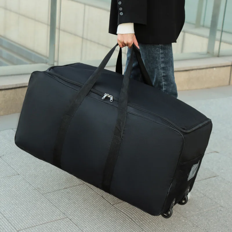 Portable Travel Bag Rolling Luggage Black Large Duffle Bag Roller Handbags Moving Overnight Oxford Cloth Traveling Bags Hot X88C