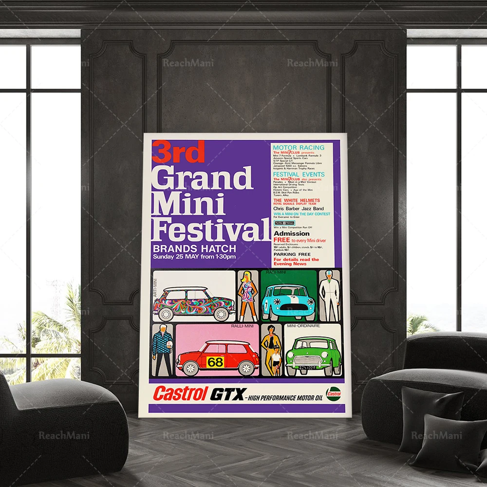 Vintage Car Poster 3rd Grand Mini Festival 1960s Racing Poster / Rally Art Automotive Decor