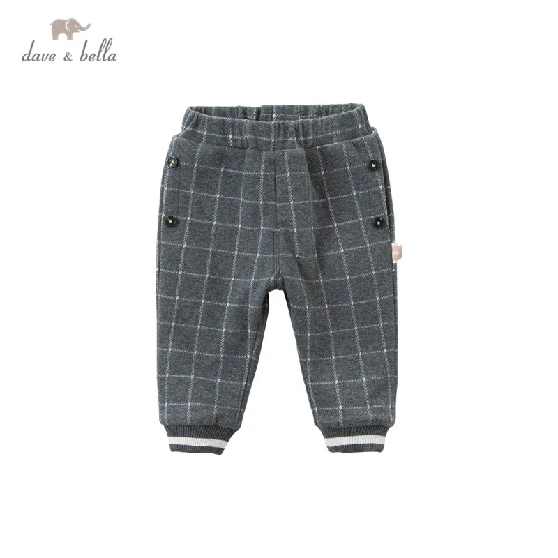 DB14862 dave bella winter baby unisex fashion plaid letter pockets pants children full length kids pants infant toddler trousers