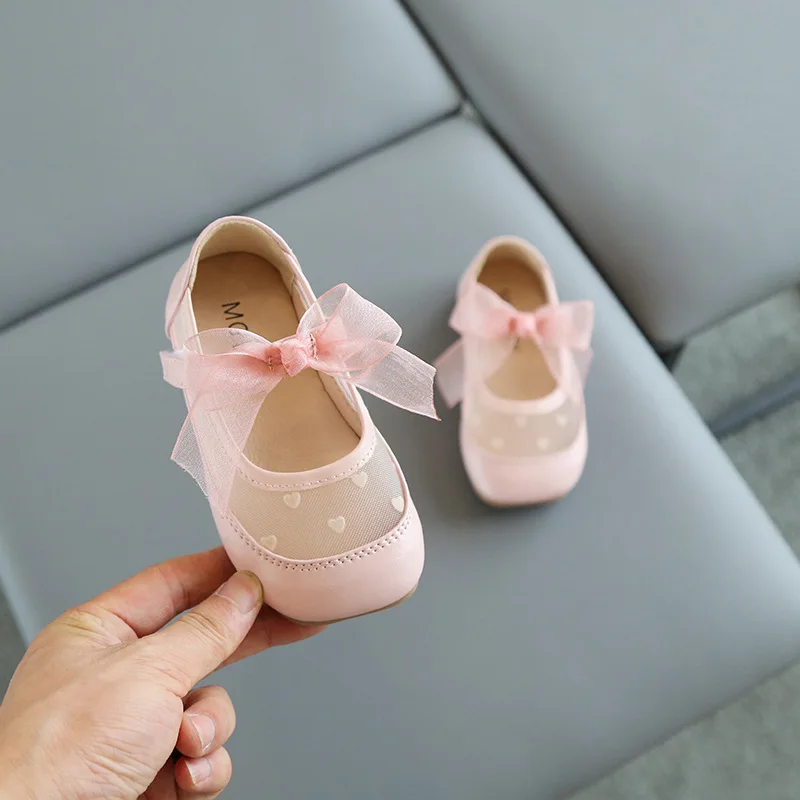 New Children's Small Leather Shoes Fashion Mesh Breathable Bow Single Shoes 2023 Summer Autumn Cute Girls Princess Shoes G80