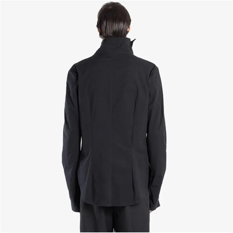 

Men's Long Sleeve Shirt Spring And Autumn Black Double Breasted Shirt With Irregular High Collar And Sloping Front