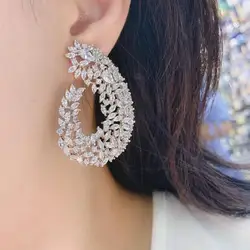 Luxury Popular Geometry Drop Cubic Zirconia 50MM Big Wedding Earring Fashion Jewelry For Women,Bridal Engagement Jewelry E7706