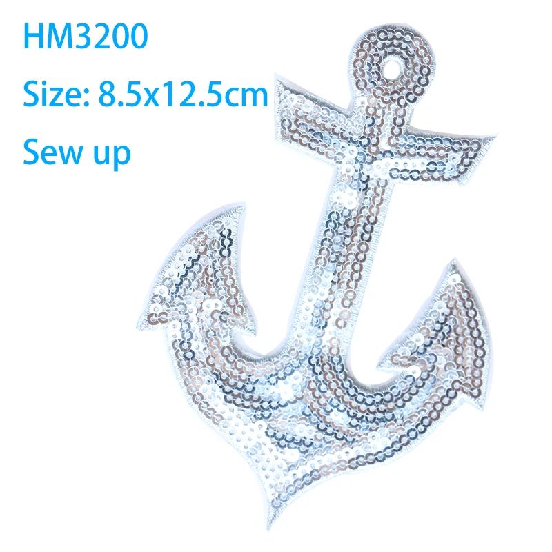 Fashion shiny Anchor patch Sequins icon Embroidered Applique Patches For kawaii clothes DIY Iron on Badges on a backpack