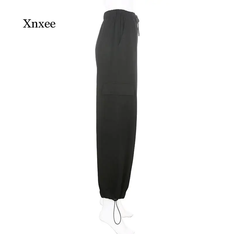 

Streetwear Gothic Cargon Pants Hip Hop Black Loose Leg with Pockets Women Trousers High Waist Elastic Autumn Joggers