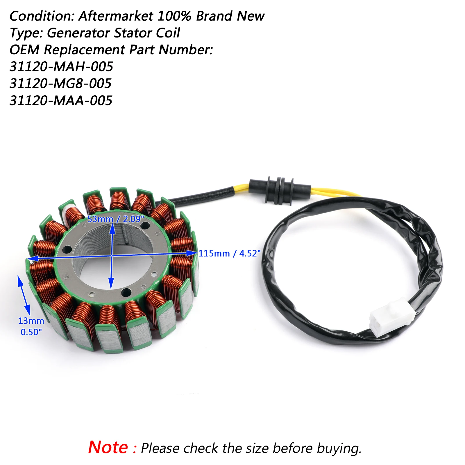 Artudatech Magneto Generator Engine Stator Coil For Honda VT1100 C C2 C3 D2 T 31120-MAH-005 31120-MG8-005 31120-MAA-005