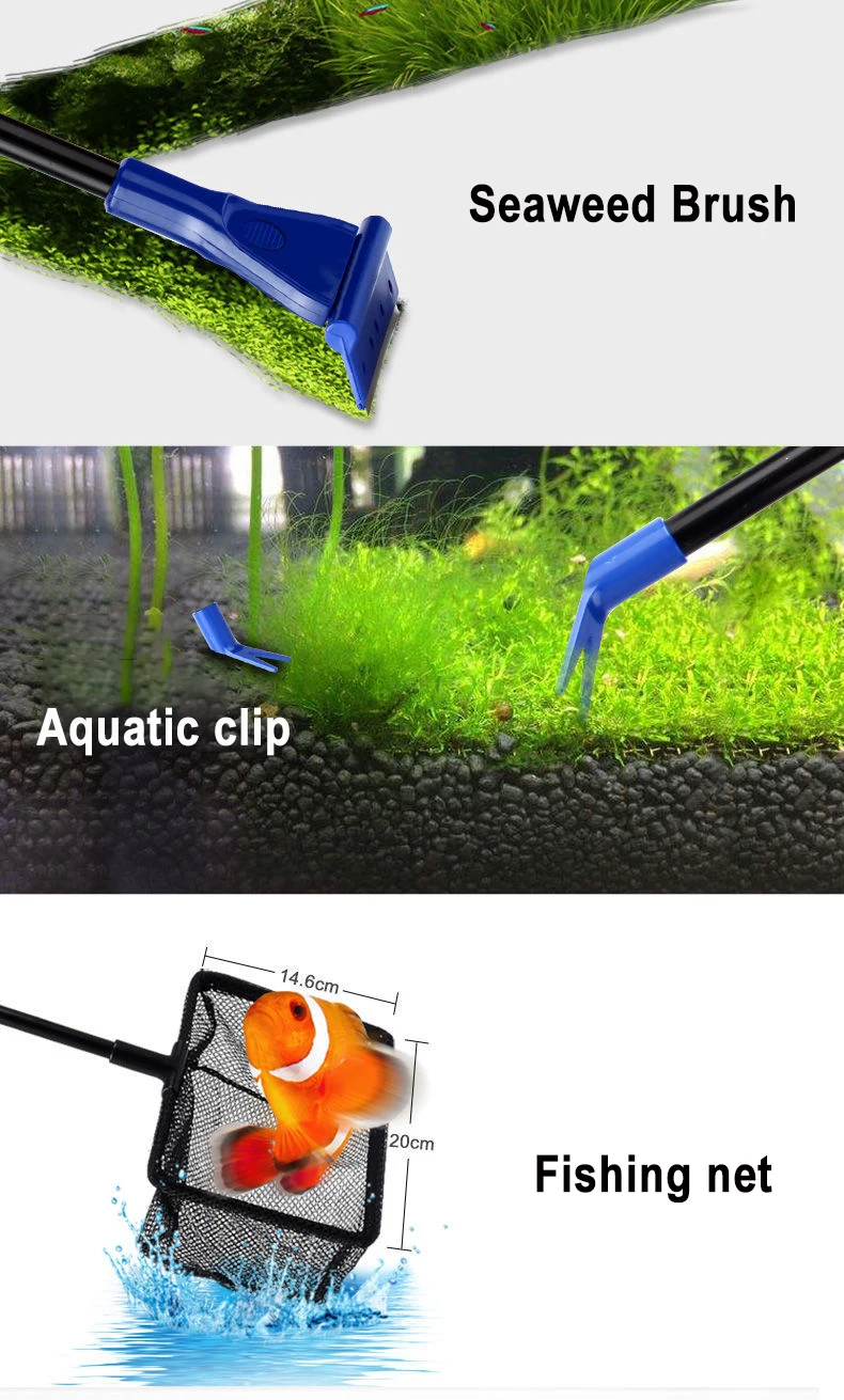 6-IN-1 Aquarium-Reinigungswerkzeuge-Sets, Aquarium-Reinigungsset, Fischnetz, Kies, Rechen, Algenschaber, Gabel, Schwamm, Bürste, Glasreiniger – Detail 14