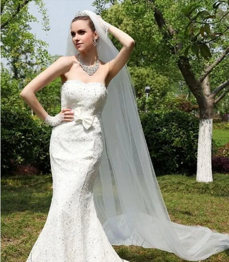 Weiß 3 Meter Hochzeit Schleier Lange Braut Schleier Mit Kamm Hochzeit Schleier Elegant Hochzeit Zubehör Heißer Verkauf Einfache Braut Schleier