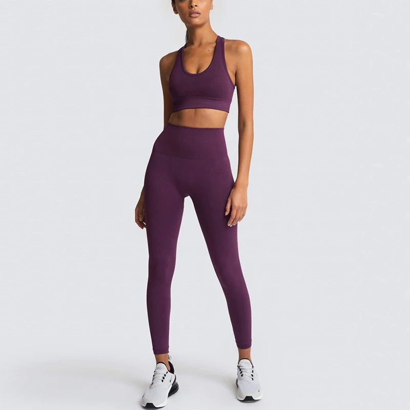 2021 Women\'s Yoga Set Seamless Sportswear 2-Piece Gym Yoga Clothes Sports Bra + Leggings Running Wear Skinny Sports Set Suits
