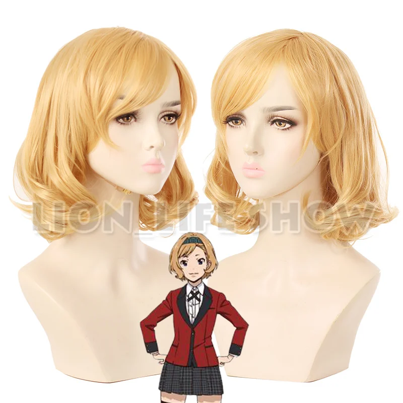 Itsuki Sumeragi Cosplay Wigs Kakegurui Yellow Synthetic Hair Shorts Wave Gold Hair Wig