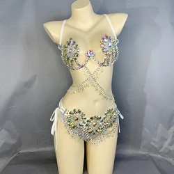 New Arrival Sexy Samba Carnival For Women Wire Bra & Belt Crystal Stones Samba Suit Outfit Free Shipping C033