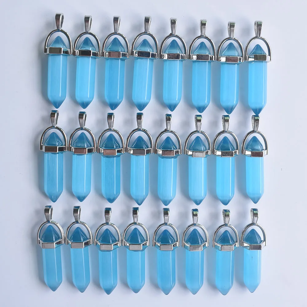 Modische, hochwertige Katzenaugen-Stein-Mischsäulen-Anhänger mit Chakra-Spitze für die Schmuckherstellung, 24 Stück/Los, Großhandel – Detail 3